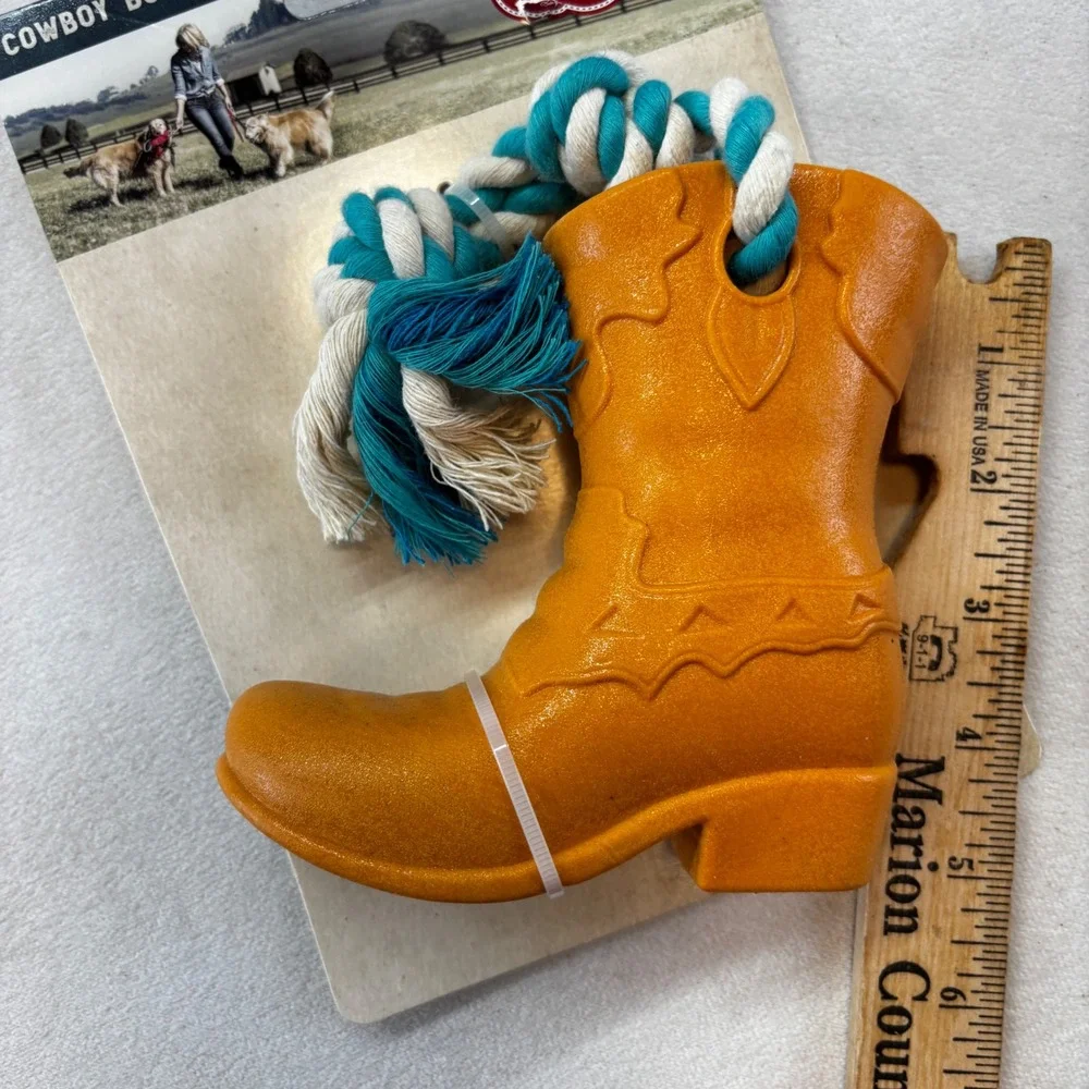 MuttNation Cowboy Boot Pet Toy Dog Orange Teal Rope Chew Miranda Lambert New